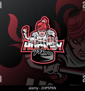 Hockey Mom-Logo für eSport, Sport oder Maskottchen der Spielmannschaft. Stock Vektor