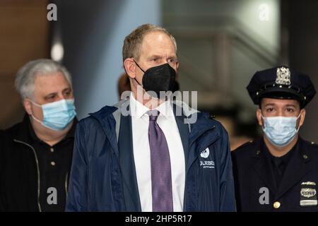 New York, NY - 18. Februar 2022: MTA-Vorsitzende und CEO Janno lieber nimmt an der gemeinsamen Ankündigung mit Gouverneur Kathy Hochul und Bürgermeister Eric Adams an der U-Bahnstation Fulton Street Teil Stockfoto