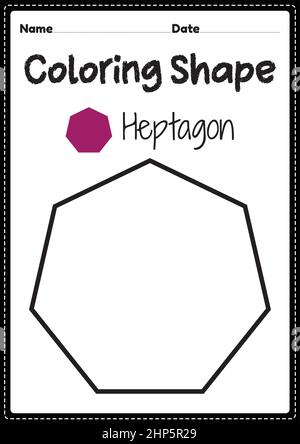 Heptagon Malseite für Vorschule, Kindergarten & Montessori Kinder, um visuelle Kunst Zeichnung und Färbung Aktivitäten zu üben, um Kreativität, Fokus und motorische Fähigkeiten zu entwickeln. Stock Vektor