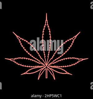 Neon Cannabis (Marihuana) Blatt rot Farbe Vektor Illustration flachen Stil Bild Stock Vektor
