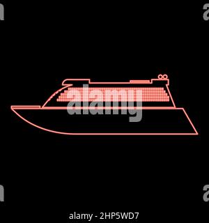 Neon Transatlantic Cruise Liner rot Farbe Vektor Illustration flach Stil Bild Stock Vektor