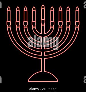 Neon Menorah für hanukkah Symbol schwarze Farbe im Kreis rot Farbe Vektor Illustration flachen Stil Bild Stock Vektor