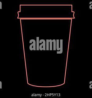Neon Papier Kaffee Tasse Symbol schwarze Farbe im Kreis rot Farbe Vektor Illustration flachen Stil Bild Stock Vektor