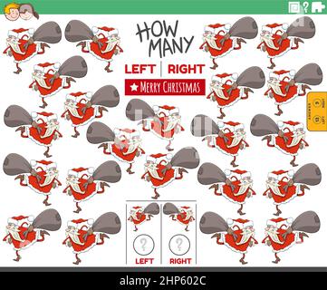 Zählen Spiel der linken und rechten Bilder von Cartoon Santa Stock Vektor