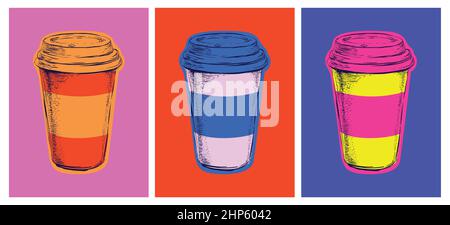 Set Kaffee Becher Vektor Illustration Pop Art Stil Stock Vektor