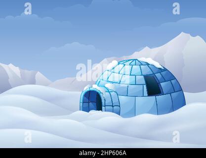 Karikatur von Iglu mit Bergen im Winter Illustration Stock Vektor