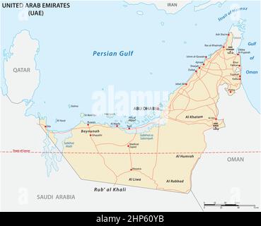 Vektorkarte für Straßen der Vereinigten Arabischen Emirate, VAE Stock Vektor