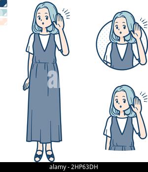 Eine junge Frau in einem ärmellosen Kleid mit Listening images.IT ist Vektorgrafik, so ist es einfach zu bearbeiten. Stock Vektor