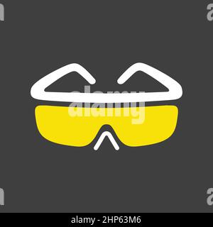 Schutzbrille Vektor flach Symbol auf dunklem Hintergrund. Konstruktion, Reparatur Stock Vektor