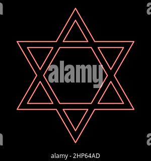 Neon jüdischen Stern von david Symbol schwarze Farbe im Kreis rot Farbe Vektor Illustration flachen Stil Bild Stock Vektor