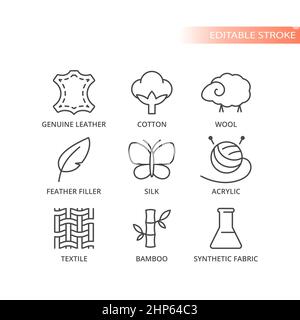 Symbol für Linienvektoren für Stoffmerkmale und Materialien Stock Vektor