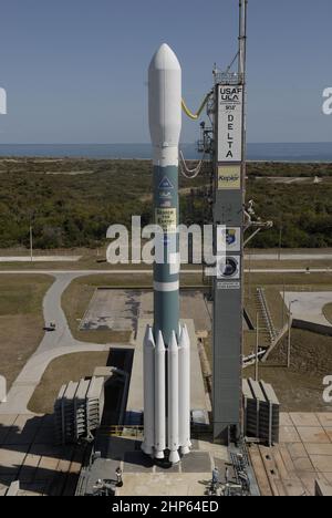 Kepler-Weltraumteleskope Delta II 7925 auf der Startfläche 17B. Es war der Start einer Delta-Rakete im Jahr 339th. 2009 Stockfoto