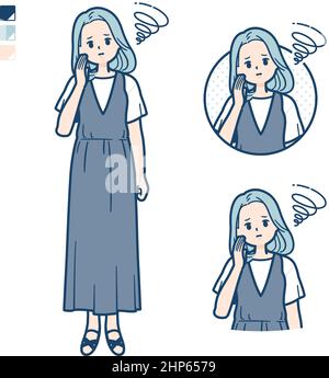 Eine junge Frau in einem ärmellosen Kleid mit be Troubled images.IT ist Vektorgrafik, so ist es einfach zu bearbeiten. Stock Vektor