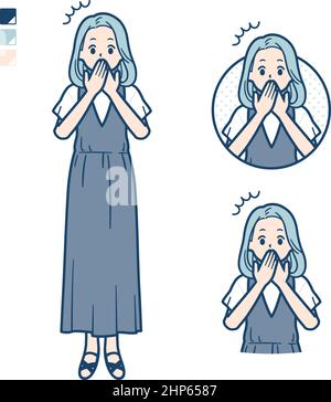 Eine junge Frau in einem ärmellosen Kleid mit überraschten images.IT ist Vektorgrafik, so ist es einfach zu bearbeiten. Stock Vektor