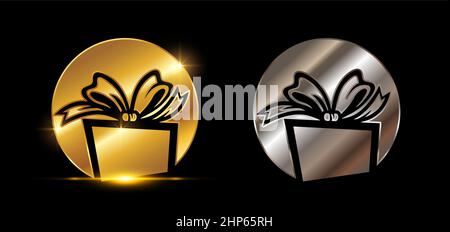 Goldene und silberne Überraschungsbox Vektorzeichen Stock Vektor