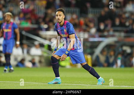 Barcelona, Spanien. 17th. Februar 2022. Pierre-Emerick Aubameyang (Barcelona) Fußball/Fußball : UEFA Champions League Runde von 16 1st Beinabstimmungen zwischen dem FC Barcelona 1-1 SSC Napoli im Camp Nou in Barcelona, Spanien . Quelle: Mutsu Kawamori/AFLO/Alamy Live News Stockfoto