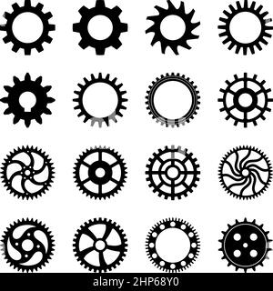 Zahnrad auf weißem Hintergrund eingestellt. Stock Vektor