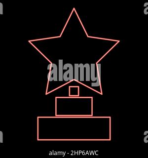 Neon Trophäe Stern Gewinner Preis rot Farbe Vektor Illustration flach Stil Bild Stock Vektor