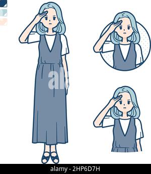 Eine junge Frau in einem ärmellosen Kleid mit Gruß images.IT ist Vektorgrafik, so ist es einfach zu bearbeiten. Stock Vektor