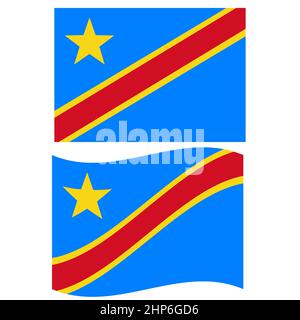 Kongo winkende Flagge auf weißem Hintergrund. Demokratische Republik Kongo Flagge. Flacher Stil. Stockfoto