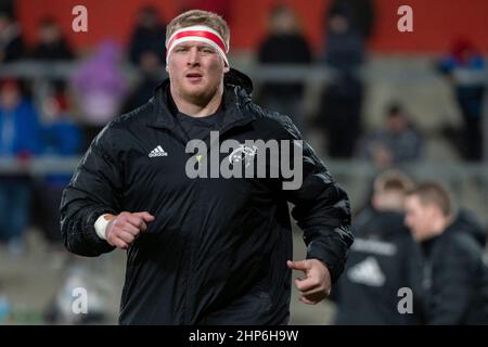 Limerick, Irland. 18th. Februar 2022. John Ryan von Munster während des United Rugby Championship Round 12-Spiels zwischen Munster Rugby und Edinburgh Rugby am 18. Februar 2022 im Thomond Park in Limerick, Irland (Foto von Andrew Surma/ Quelle: SIPA USA/Alamy Live News Stockfoto