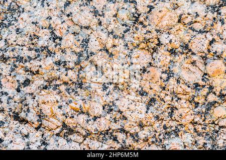 Natürliche Granitstruktur, ein orangefarbener schwarzer Fleck Stockfoto