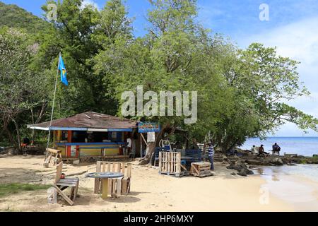 Marie's Fish Shack and Beach Bar, Reduit Beach, Rodney Bay, Gros Islet, Saint Lucia, Windward-Inseln, Kleine Antillen, Westindien, Karibisches Meer Stockfoto