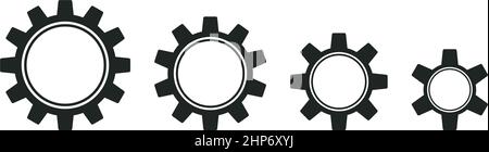 Zahnrad-Vektor Setzen Sie Symbole in Schwarz auf isolierten weißen Hintergrund. Stock Vektor
