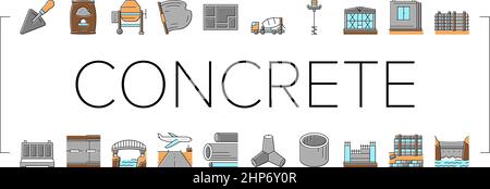 Beton Produktion Sammlung Icons Set Vektor . Stock Vektor