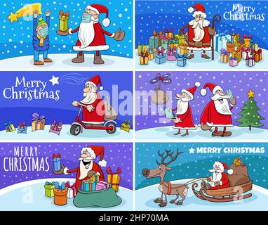 Weihnachts-Grußkarten mit Comic-Figuren aus dem Weihnachtsmann Stock Vektor