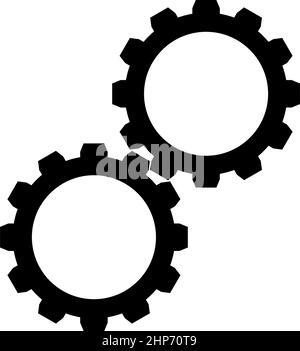 Zahnräder mit zwei Gängen Zahnradsatz Zahnräder verbunden in Arbeitsmechanismus Symbol schwarze Farbe Vektor Illustration flache Stil Bild Stock Vektor