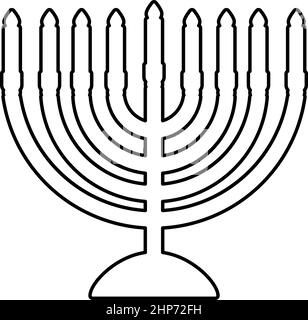 Chanukah Menorah jüdischen Feiertag Kandelaber mit Kerzen Israel Kerzenhalter Kontur Umriss Symbol schwarze Farbe Vektor Illustration flachen Stil Bild Stock Vektor