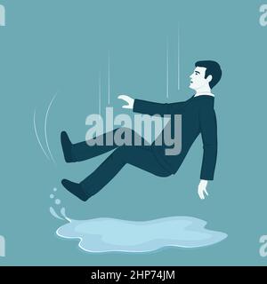 Person rutschte auf einer Wasserpfütze, Vektor-Cartoon Illustration Stock Vektor