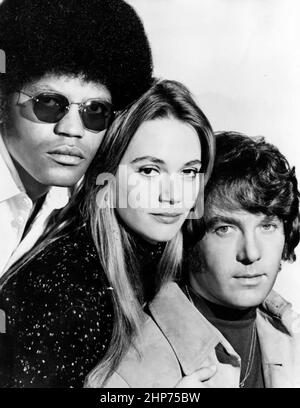 Werbefoto aus der Fernsehsendung The Mod Squad. Die Hauptdarsteller sind von links abgebildet: Clarence Williams III, Peggy Lipton und Michael Cole Stockfoto