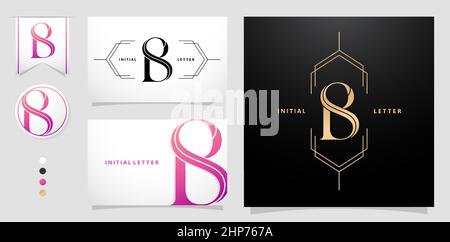 BS oder SB Anfangsbuchstabe und Grafikname, BS oder SB Monogramm, für Hochzeitspaar Monogramm, Logo Firma und Ikone Geschäft, mit schwarz-weißer Farbe, Gold und Farbverlauf lila Farbe isoliert Hintergrund Stock Vektor