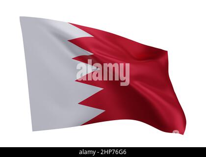 3D Illustration Flagge von Bahrain. Bahraini hochauflösende Flagge isoliert vor weißem Hintergrund. 3D Rendern Stockfoto