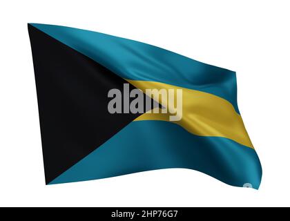 3D Illustration Flagge der Bahamas. Bahamian hochauflösende Flagge isoliert vor weißem Hintergrund. 3D Rendern Stockfoto