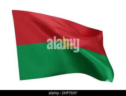 3D Illustration Flagge von Burkina Faso. Burkina Faso hochauflösende Flagge isoliert vor weißem Hintergrund. 3D Rendern Stockfoto