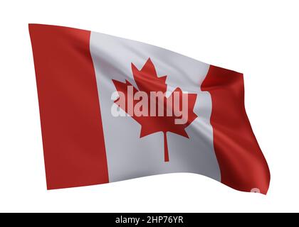 3D Abbildung Flagge von Kanada. Kanadische hochauflösende Flagge vor weißem Hintergrund isoliert. 3D Rendern Stockfoto