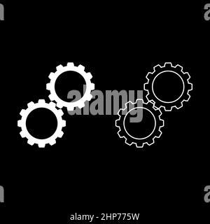 Zahnradsatz mit zwei Zahnrädern Zahnräder, die im Arbeitsmechanismus verbunden sind Symbol für weiße Farbe Vektorgrafik Bildsatz im flachen Stil Stock Vektor