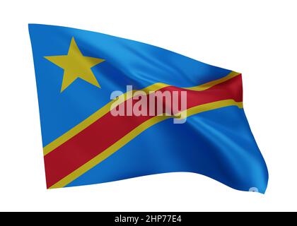 3D Illustration Flagge der Demokratischen Republik Kongo. Kongo-Hochauflösungsflagge isoliert vor weißem Hintergrund. 3D Rendern Stockfoto