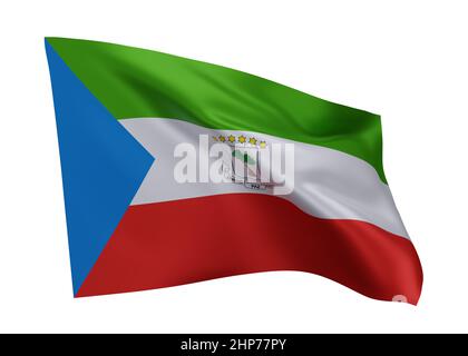 3D Illustration Flagge von Äquatorialguinea. Äquatorialguinea hochauflösende Flagge isoliert vor weißem Hintergrund. 3D Rendern Stockfoto