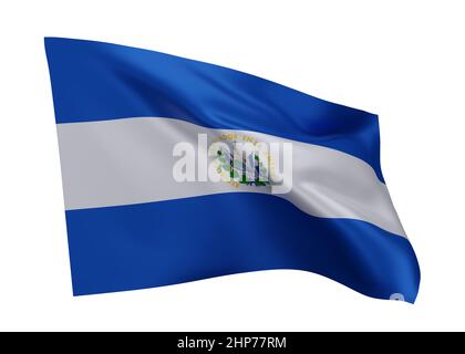 3D Illustration Flagge von El Salvador. El salvadorianische hochauflösende Flagge vor weißem Hintergrund isoliert. 3D Rendern Stockfoto