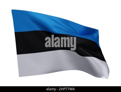 3D Illustration Flagge von Estland. Estnische hochauflösende Flagge vor weißem Hintergrund isoliert. 3D Rendern Stockfoto