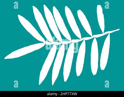 Weiße Silhouette Blatt auf grünem Hintergrund Stockfoto