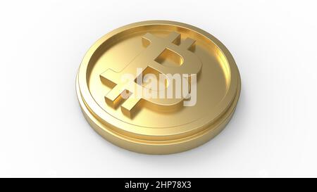 3D Rendering einer Bitcoin Kryptowährung Symbol Münze. Digitale Währung. Isoliert. Stockfoto