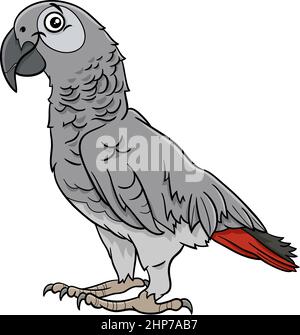 Grau Papagei Vogel Tier Charakter Cartoon Illustration Stock Vektor