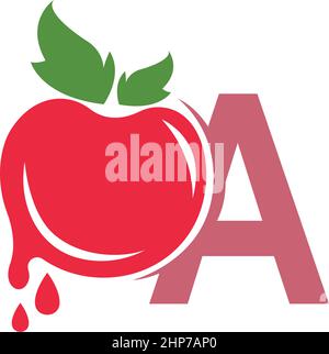 Buchstabe A mit Tomatensymbol-Logo Design-Vorlage Illustration Stock Vektor