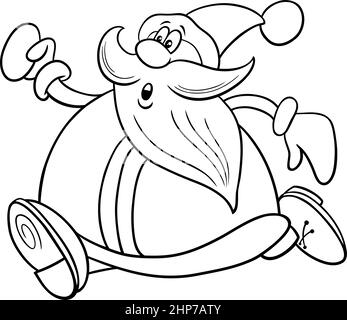 Cartoon Running Santa Claus Färbung Buch Seite Stock Vektor