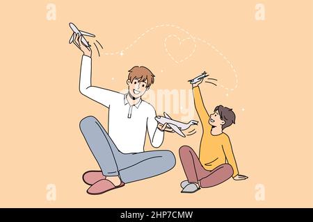 Glücklich Papa spielen Spielzeug mit kleinen Sohn Stock Vektor